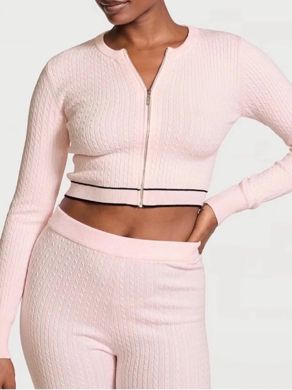 Victoria's Secret Light Pink Zip Front Cable Cardigan…Large